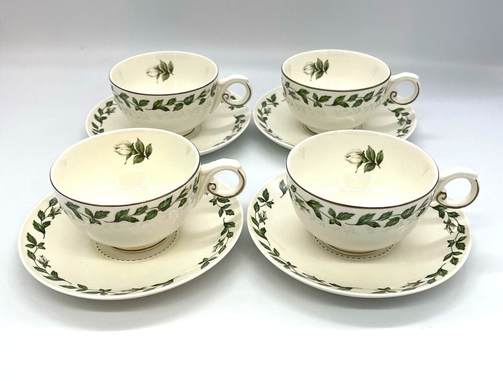Vintage Superior Hall Quality Cameo Rose Set of 4 Coffee / Tea Cups & Saucers